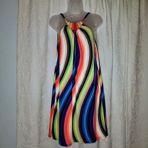 Trina Turk Mini Shift Dress Rainbow L-XL Tie back